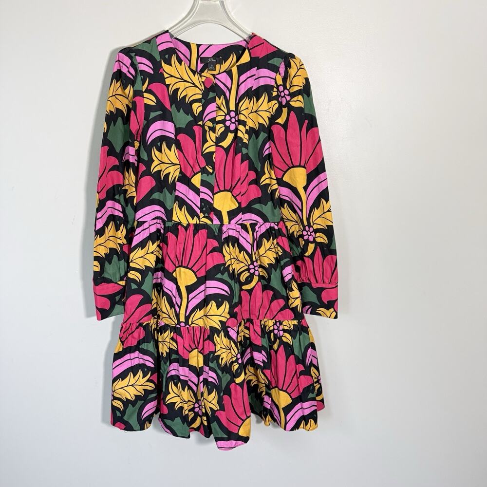 J.Crew Ratti Tiered Popover Dress Beatrice Print Colorful Size 2 Longsleeves - Picture 2 of 6